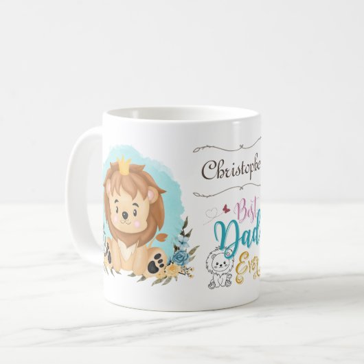 Leuke leeuw dragen kroon beste vader ooit geperson koffiemok (Voorkant links)