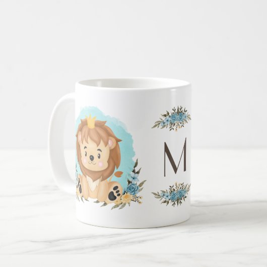 Leuke Leeuw Dragen kroon Charmant Bloemen Monogram Koffiemok (Voorkant links)