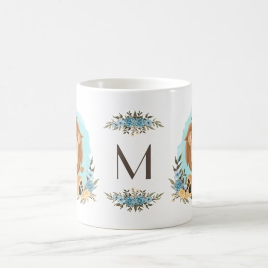 Leuke Leeuw Dragen kroon Charmant Bloemen Monogram Koffiemok (Center)
