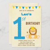 Leuke Leeuw Eerste Verjaardag Uitnodiging (Voorkant / Achterkant)