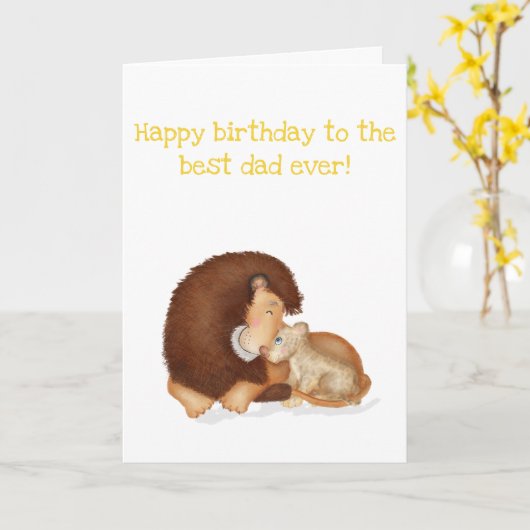 Leuke leeuw en welp beste vader ooit verjaardagska kaart (Gele Bloem)