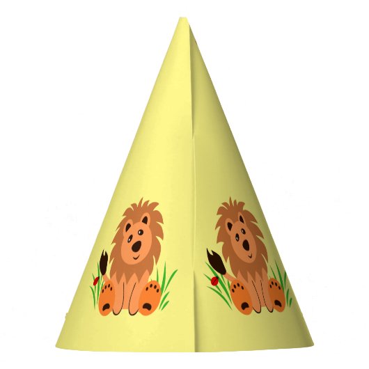 Leuke leeuw in het gras met lieveheersbeestje, kin feesthoedjes (Achterkant)