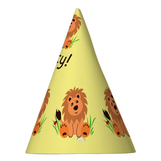 Leuke leeuw in het gras met lieveheersbeestje, kin feesthoedjes (Rechts)