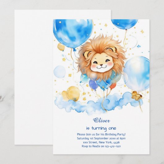 Leuke Leeuw Verjaardag uitnodiging (Voorkant / Achterkant)