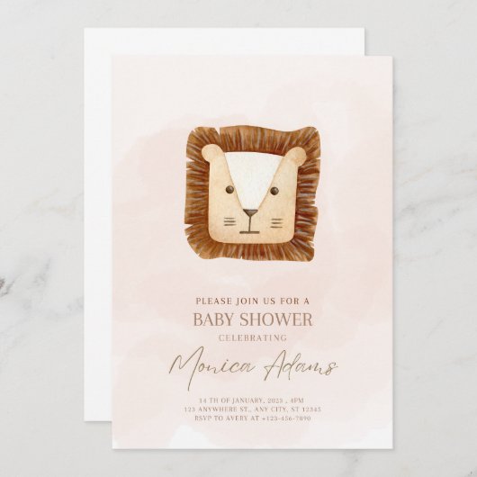 Leuke Leeuwenkoning Baby shower Thema Uitnodiging (Voorkant / Achterkant)