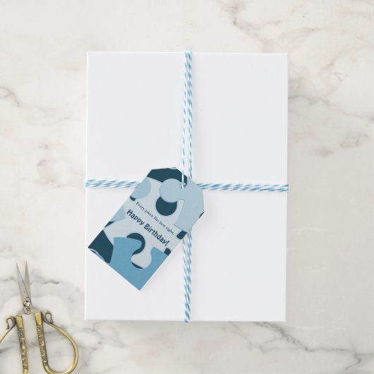 Leuke legpuzzel in het blauw Kinderen Gefeliciteer Cadeaulabel (Met Touw)