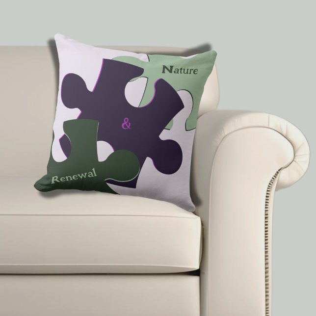 Leuke legpuzzel paars groen natuur & vernieuwing  kussen (Purple Green Nature & Renewal Jigsaw Puzzle Throw Pillow)