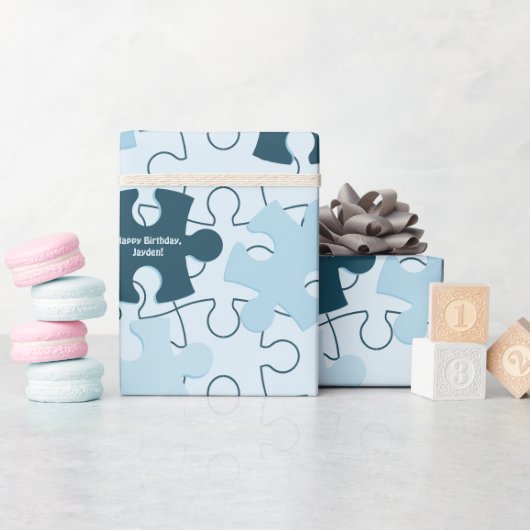 Leuke legpuzzelstukken Aangepaste Gelukkige Verjaa Cadeaupapier (Baby Shower)
