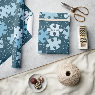 Leuke legpuzzelstukken in blauw Aangepaste bedankt Cadeaupapier