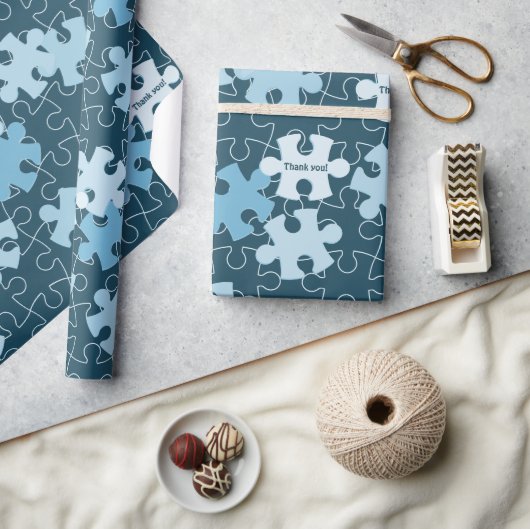 Leuke legpuzzelstukken in blauw Aangepaste bedankt Cadeaupapier (Crafts)
