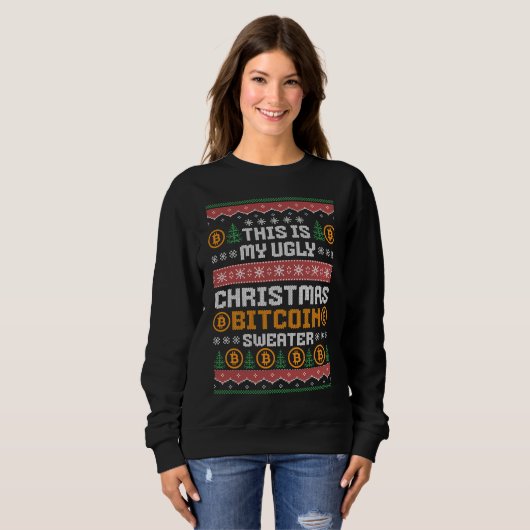 Leuke LELIJKE KERST BITCOIN Faux Knit Patroon Trui (Voorkant volledig)