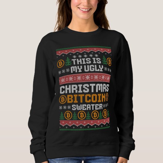 Leuke LELIJKE KERST BITCOIN Faux Knit Patroon Trui (Voorkant)