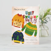 Leuke lelijke trui kerst party uitnodiging (Staand voorkant)