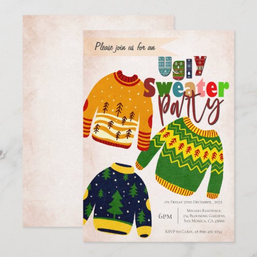 Leuke lelijke trui kerst party uitnodiging (Voorkant / Achterkant)