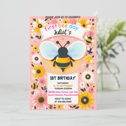 leuke lente daisy geel eerste 1e bijendag verjaard kaart (Staand voorkant)