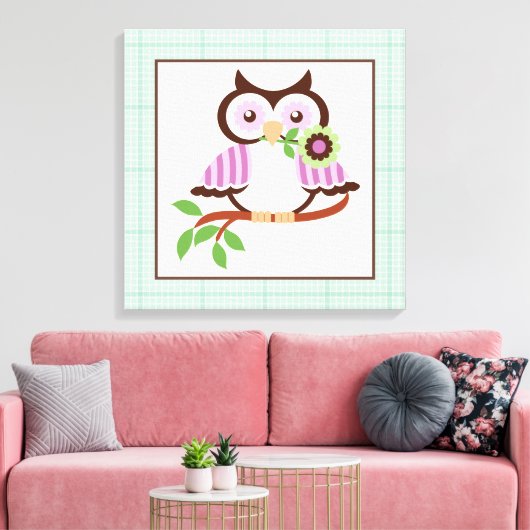 Leuke lente uil op een tak gewikkeld canvas print (Insitu (Woonkamer))
