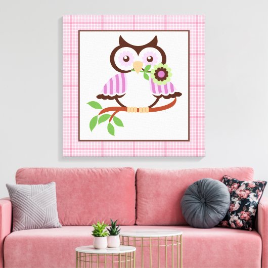Leuke lente uil op een tak gewikkeld canvas print (Insitu (Woonkamer))