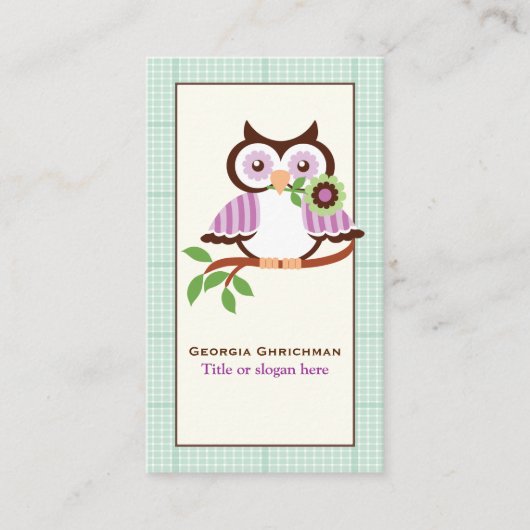 Leuke lenteuil met mint groene geruite rand visitekaartje (Voorkant)