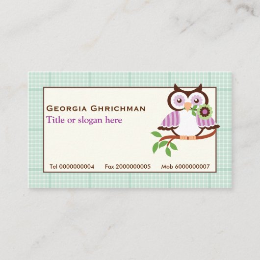 Leuke lenteuil met mint groene geruite rand visitekaartje (Voorkant)