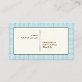 Leuke lenteuil op een tak, blauwe geruite rand visitekaartje (Achterkant)