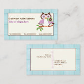 Leuke lenteuil op een tak, blauwe geruite rand visitekaartje (Voorkant / Achterkant)