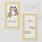 Leuke lenteuil op een tak, gele geruite rand visitekaartje (Voorkant / Achterkant)