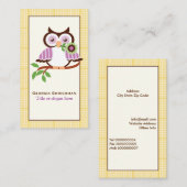 Leuke lenteuil op een tak, gele geruite rand visitekaartje (Voorkant / Achterkant)