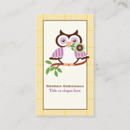 Leuke lenteuil op een tak, gele geruite rand visitekaartje