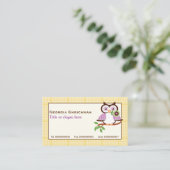 Leuke lenteuil op een tak, gele geruite rand visitekaartje (Staand voorkant)