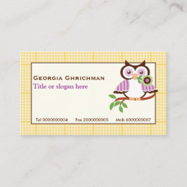 Leuke lenteuil op een tak, gele geruite rand visitekaartje