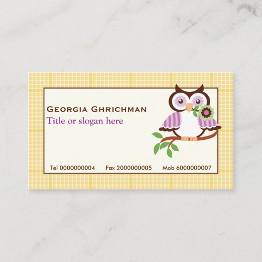 Leuke lenteuil op een tak, gele geruite rand visitekaartje (Voorkant)