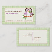 Leuke lenteuil op een tak, groene geruite rand visitekaartje (Voorkant / Achterkant)