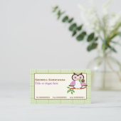 Leuke lenteuil op een tak, groene geruite rand visitekaartje (Staand voorkant)