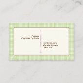 Leuke lenteuil op een tak, groene geruite rand visitekaartje (Achterkant)