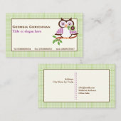 Leuke lenteuil op een tak, groene geruite rand visitekaartje (Voorkant / Achterkant)