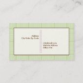 Leuke lenteuil op een tak, groene geruite rand visitekaartje (Achterkant)