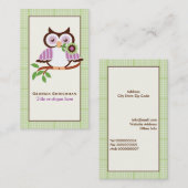 Leuke lenteuil op een tak, groene geruite rand visitekaartje (Voorkant / Achterkant)