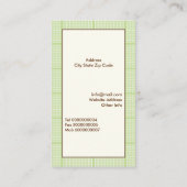 Leuke lenteuil op een tak, groene geruite rand visitekaartje (Achterkant)