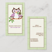 Leuke lenteuil op een tak, groene geruite rand visitekaartje (Voorkant / Achterkant)