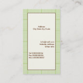 Leuke lenteuil op een tak, groene geruite rand visitekaartje (Achterkant)