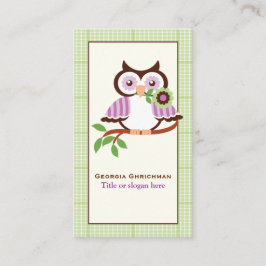 Leuke lenteuil op een tak, groene geruite rand visitekaartje