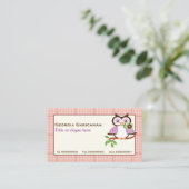 Leuke lenteuil op een tak, oranje geruite rand visitekaartje (Staand voorkant)