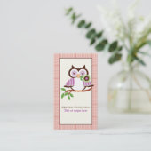 Leuke lenteuil op een tak, oranje geruite rand visitekaartje (Staand voorkant)