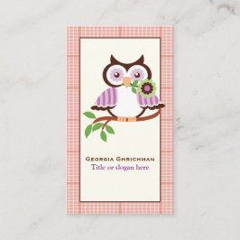 Leuke lenteuil op een tak, oranje geruite rand visitekaartje