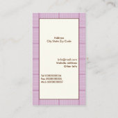 Leuke lenteuil op een tak, paarse geruite rand visitekaartje (Achterkant)