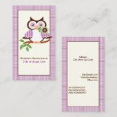 Leuke lenteuil op een tak, paarse geruite rand visitekaartje (Voorkant / Achterkant)