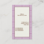 Leuke lenteuil op een tak, paarse geruite rand visitekaartje (Achterkant)