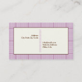 Leuke lenteuil op een tak, paarse geruite rand visitekaartje (Achterkant)