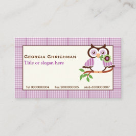 Leuke lenteuil op een tak, paarse geruite rand visitekaartje