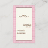 Leuke lenteuil op een tak, roze geruite rand visitekaartje (Achterkant)